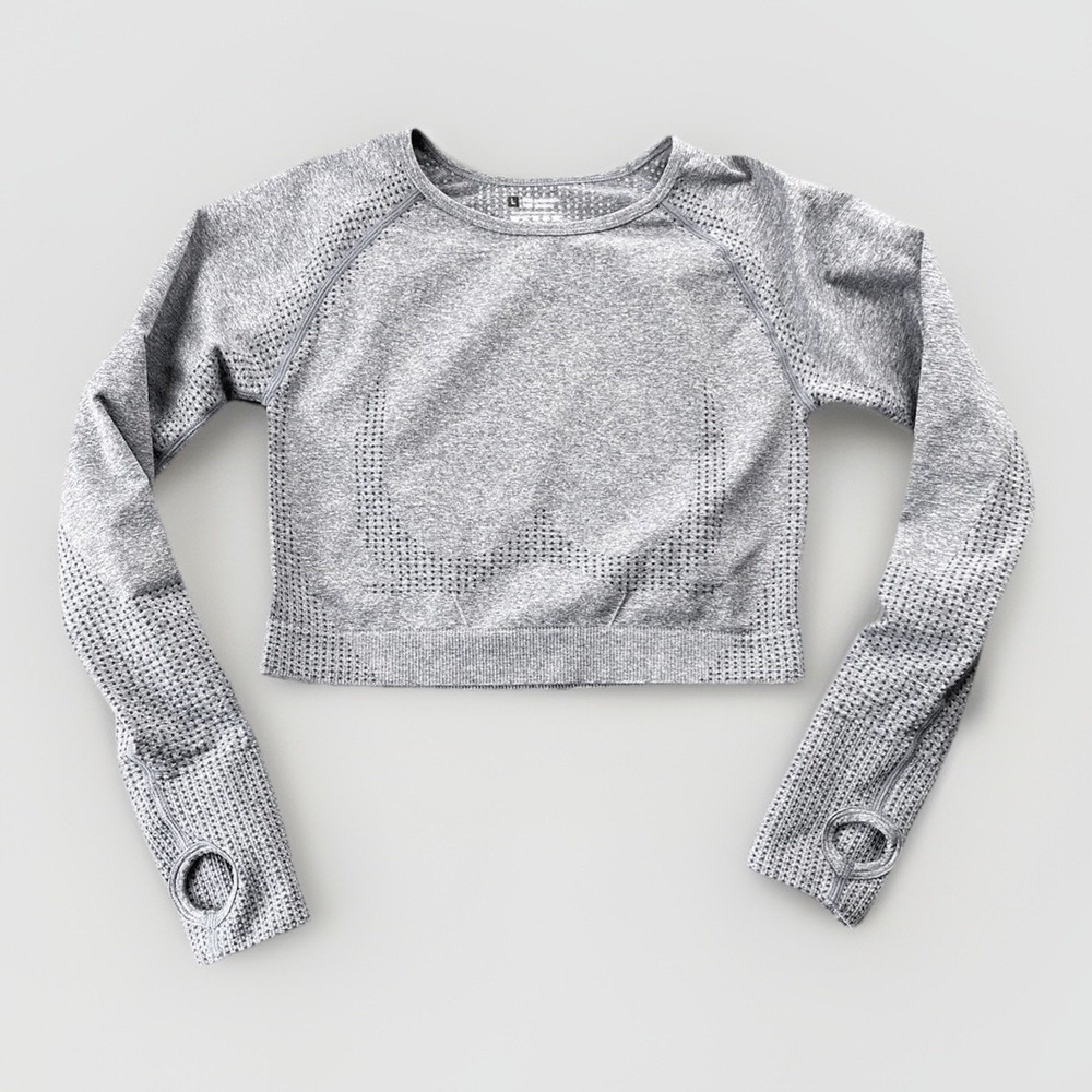 Heather Gray Seamless Long‑Sleeve Cropped Active Top